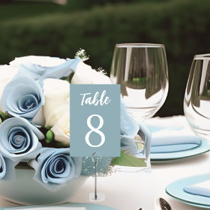 Moderne minimalistische Vintage-Hochzeit in Blau u Tischnummer