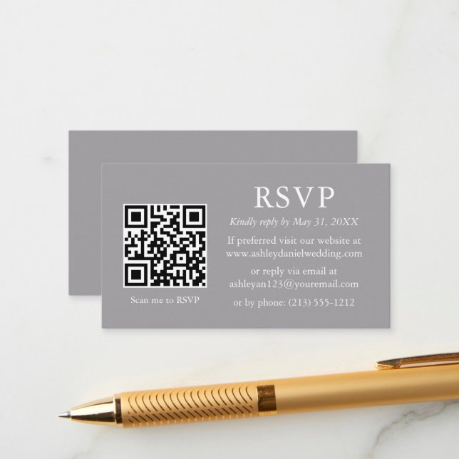 Moderne Minimalistische Wedding Gray QR UAWG Begleitkarte (Vorderseite/Rückseite Beispiel)