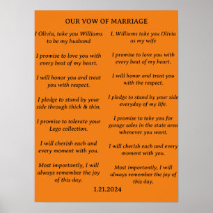 MODERNE MINIMALISTISCHE WEDING VOWS BRIDE & GROOM POSTER