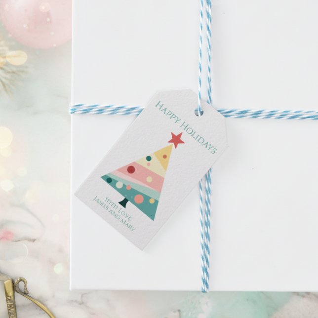 Moderne Minimalistische Weihnachtsbaummarke Geschenkanhänger (Pastel Polka Dot Christmas tree gift tag)