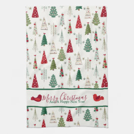 Moderne Minimalistische Weihnachtsbaummuster Rot G Geschirrtuch