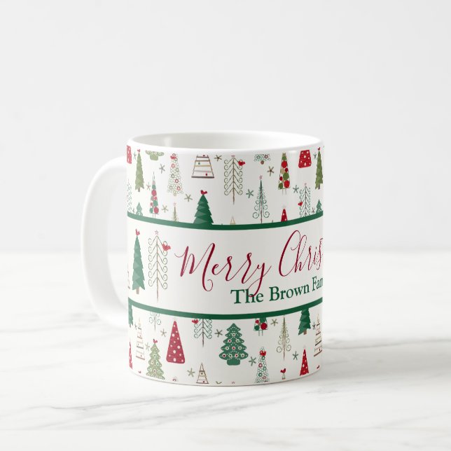 Moderne Minimalistische Weihnachtsbaummuster Rot G Kaffeetasse (Vorderseite Links)