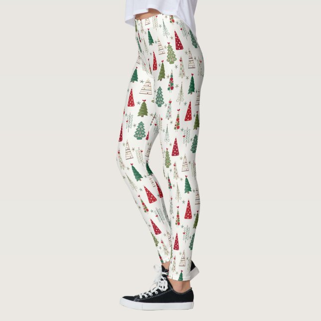 Moderne Minimalistische Weihnachtsbaummuster Rot G Leggings (Links)