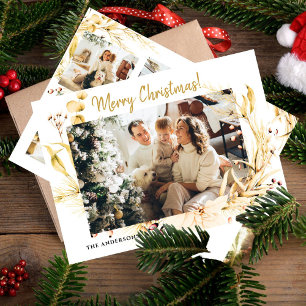 Moderne Minimalistische Weihnachtsfamilie Gold Fot Feiertagskarte