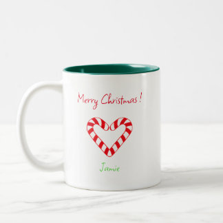 Moderne Minimalistische Weihnachtsherz Candy Cane  Zweifarbige Tasse
