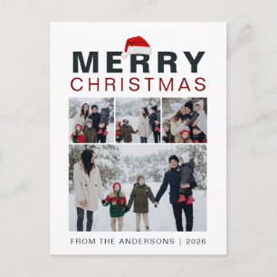 Moderne minimalistische Weihnachtsmannmütze 4 Foto Feiertagspostkarte
