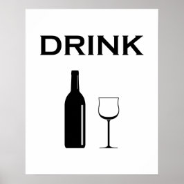 Moderne Minimalistische Weinflasche & DRINK Typogr Poster