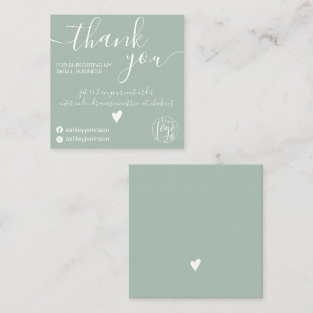 Moderne minimalistische Weise grün Ordnung danke Quadratische Visitenkarte (Vorne/Hinten)