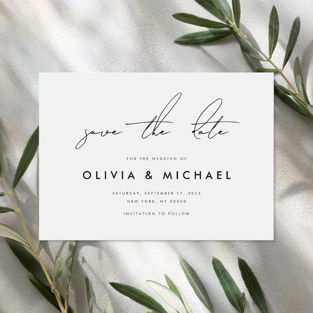 Moderne Minimalistische Weiße Hochzeit rettet das  Save The Date (Von Creator hochgeladen)