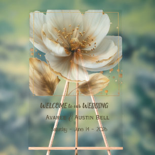 Moderne Minimalistische Weiße und Goldene Mohn-Acr Acrylschild