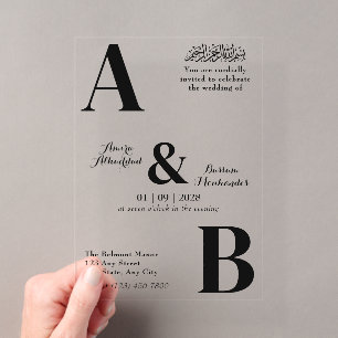 Moderne minimalistische weiße und schwarze islamis acryleinladungen