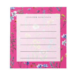 Moderne minimalistische Wildblumenwiese mit Namen  Notizblock