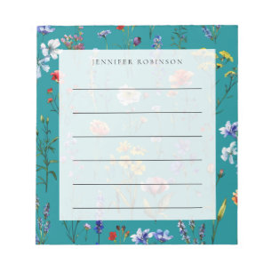 Moderne minimalistische Wildblumenwiese mit Namen  Notizblock