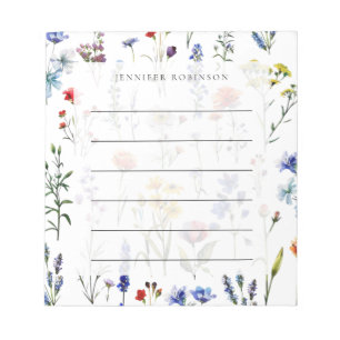 Moderne minimalistische Wildblumenwiese mit Namen Notizblock