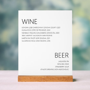 Moderne Minimalistische Wine Beer Drinks Menü Hoch Acrylschild