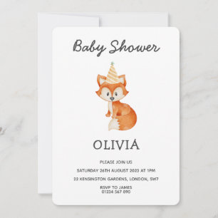 Moderne Minimalistische Woodland Fox Kinderdusche Einladung
