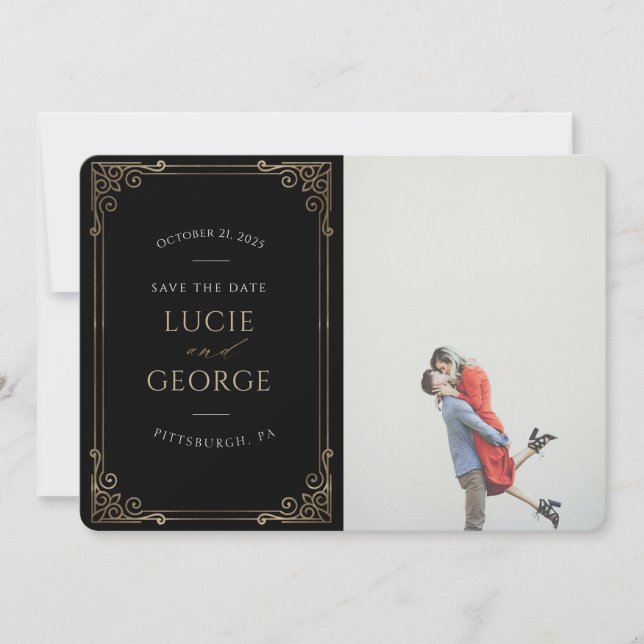Moderne Minimalistische Zierrahmen Save the Date (Vorderseite)