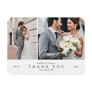 Moderne minimalistische Zwei-Foto-Collage-Hochzeit Magnet