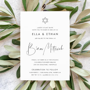 Moderne Minimalistische Zwillinge Bar/Bat Mitzwa Einladung