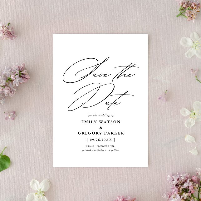 Moderne Minimalkalligrafie Black Wedding Save The Date (Von Creator hochgeladen)