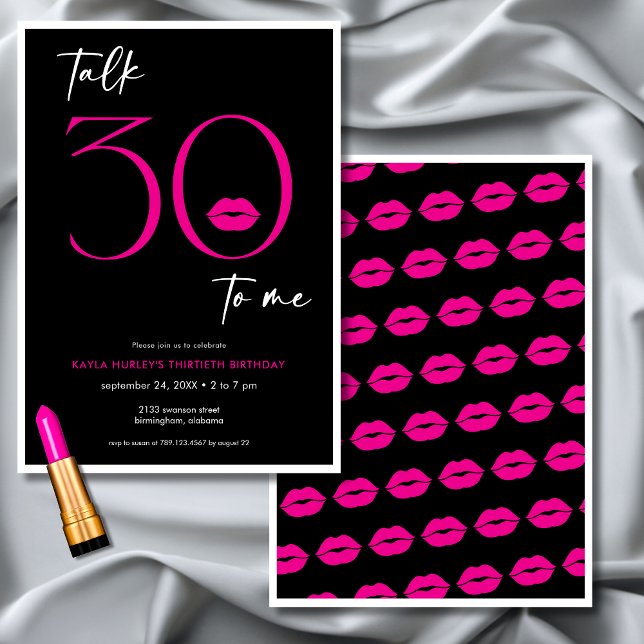 Moderne Minimalpinke Lippen sprechen 30 Geburtstag Einladung (Modern Minimal Pink Lips Talk Thirty Birthday Invitation)