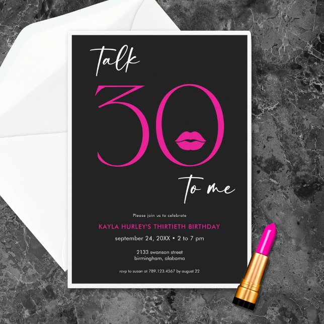 Moderne Minimalpinke Lippen sprechen 30 Geburtstag Einladung (Modern Minimal Pink Lips Talk Thirty Birthday Invitation)