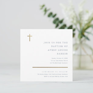 Moderne Minimalschmuck Goldkreuz-Taufe Einladung