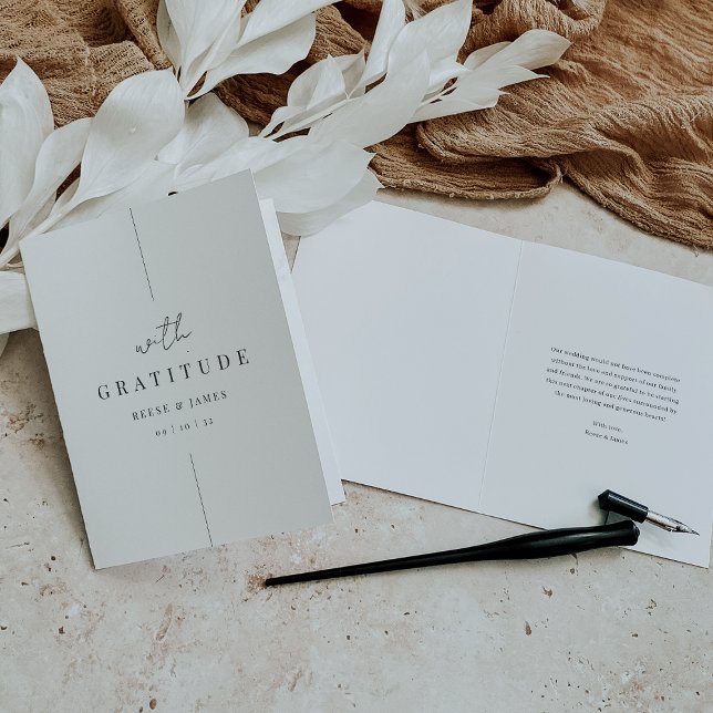 Moderne Minimalschrift "Mit Dankbarkeit" Hochzeit Dankeskarte (Von Creator hochgeladen)