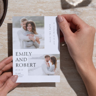 Moderne Minimilast Schwarz & Weiß 2 Foto Hochzeit Save The Date