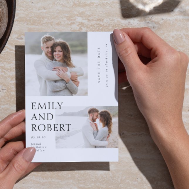 Moderne Minimilast Schwarz & Weiß 2 Foto Hochzeit Save The Date (Von Creator hochgeladen)