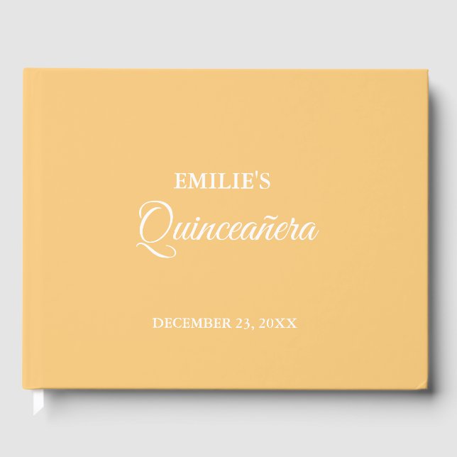 Moderne minmalistische Kalligrafie Quinceanera Gästebuch (Vorderseite)