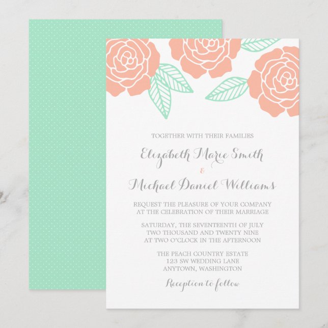 Moderne Minsk- und Pfirsichfeiern Rose Einladungen (Vorne/Hinten)