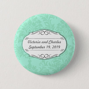Moderne Mint Damask Hochzeit einladen Button