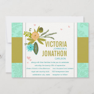 Moderne Mint Damask Hochzeit einladen Einladung