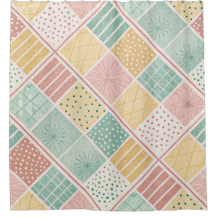 Moderne Mint-Geometrie-Polka-Punkte-Karomuster Duschvorhang