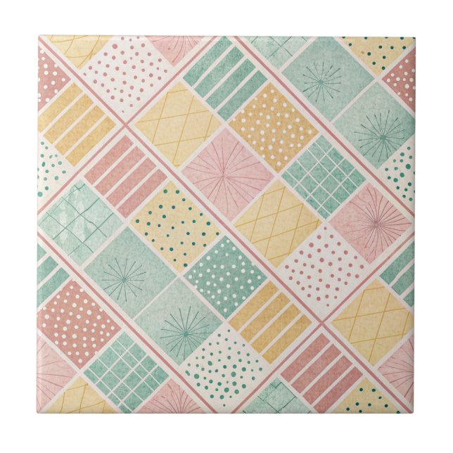 Moderne Mint-Geometrie-Polka-Punkte-Karomuster Fliese (Vorderseite)