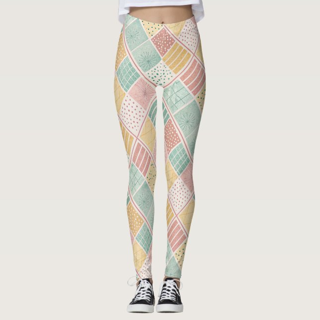Moderne Mint-Geometrie-Polka-Punkte-Karomuster Leggings (Vorderseite)