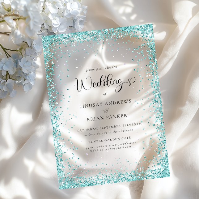 Moderne Mint Glitter Hochzeit Acryleinladungen (Modern Mint Glitter Wedding Acrylic Invitations)