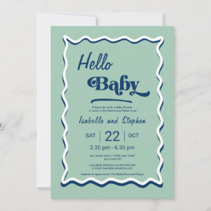 Moderne Mint Green Hello Baby Dusche Einladung
