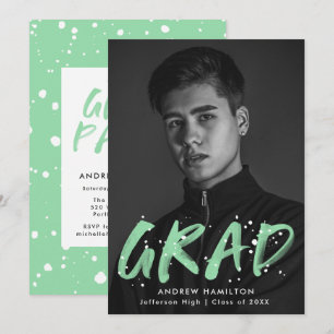 Moderne Mint Paint Spritzer Foto Graduation Party Einladung
