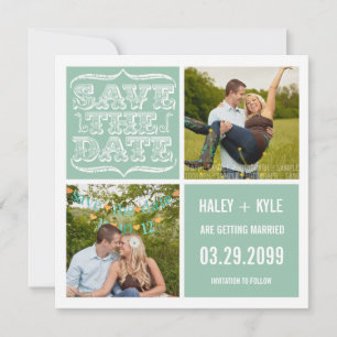 Moderne Mint- und weiße "Save the Date"-Fotokarten Einladung