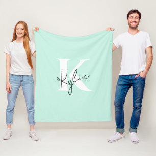 Moderne Minze Creme Personalisiert Monogramm Name Fleecedecke