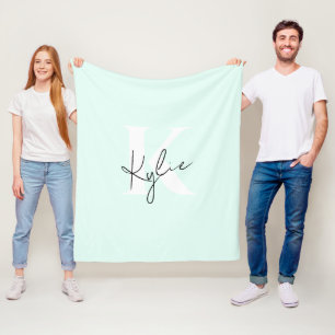 Moderne Minze Creme Personalisiert Monogramm Name Fleecedecke