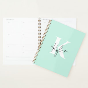 Moderne Minze Creme Personalisiert Monogramm Name Planer
