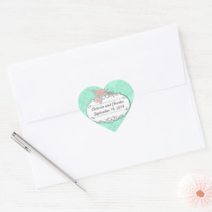Moderne Minze-Damask-Hochzeitseinladung Herz-Aufkleber