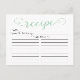 Moderne Minze Green Script Brautparty Rezept Card Postkarte