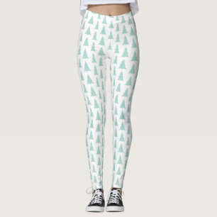 Moderne Minze Grüne Bäume auf weißem geometrischem Leggings