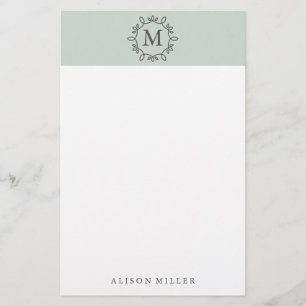 Moderne Minze Mit Monogramm Stationery Briefpapier