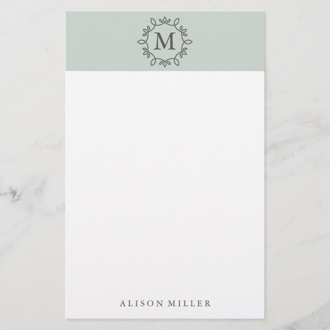 Moderne Minze Mit Monogramm Stationery Briefpapier (Vorderseite)