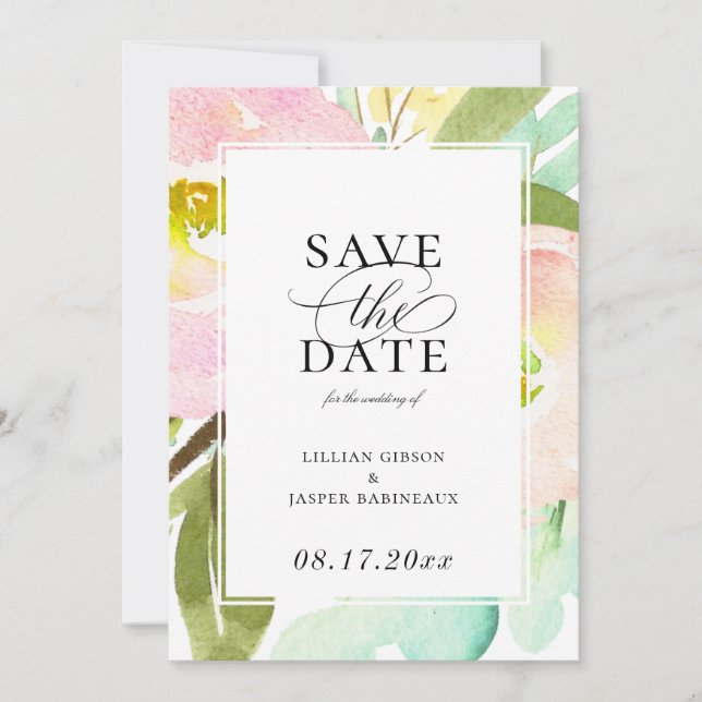 Moderne Minze Sommerblüte Save the Date Ankündigung (Vorderseite)